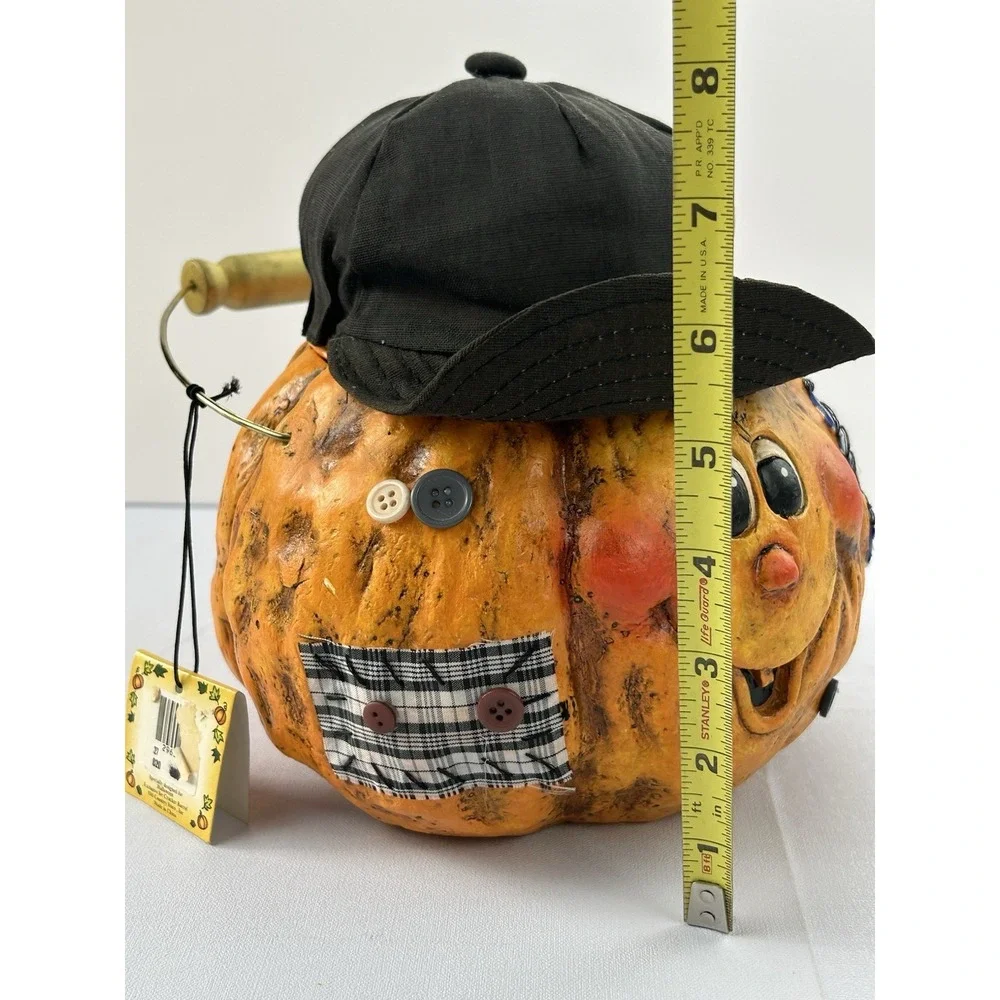 Cracker Barrel Halloween Pumpkin Candy Bucket Basket Folk Art Decor w/ Tag